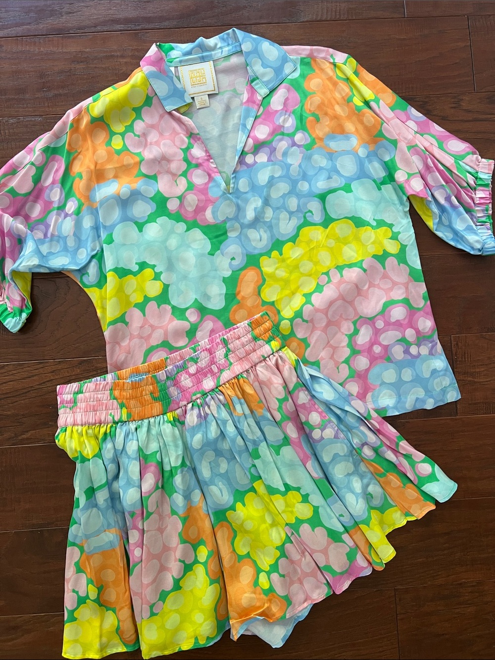 Emily McCarthy Floral Silk Top + Skort Set -  size SMALL
